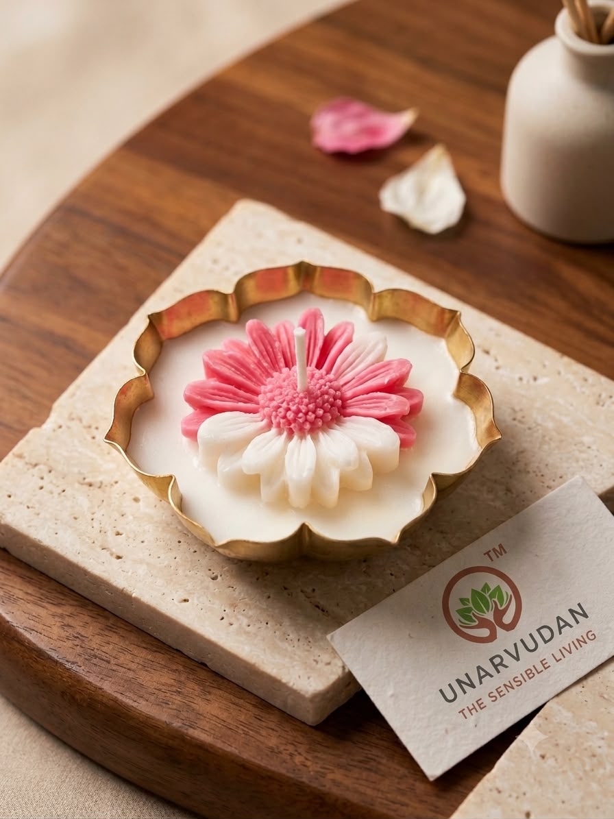 Handcrafted Soy Wax Floral Urli Candle – 3.5 Inch